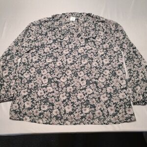 Cabi Floral Chiffon Blouse Womens Small Black Brown 3765 Ruffle Neck Cottagecore